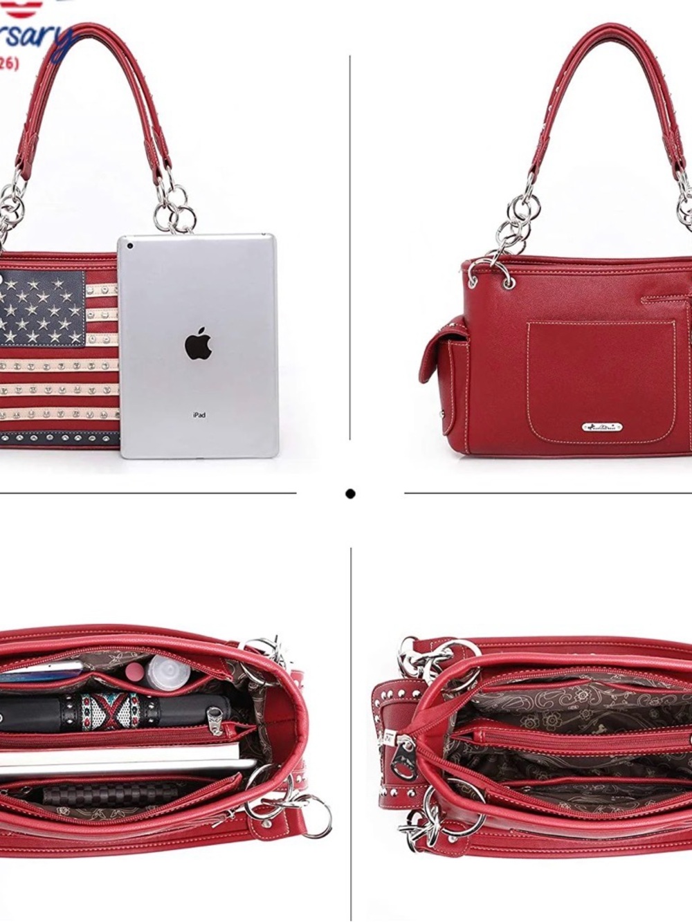 Montana West Red, White & Blue Studded American Flag Tote - Picture 2 of 2